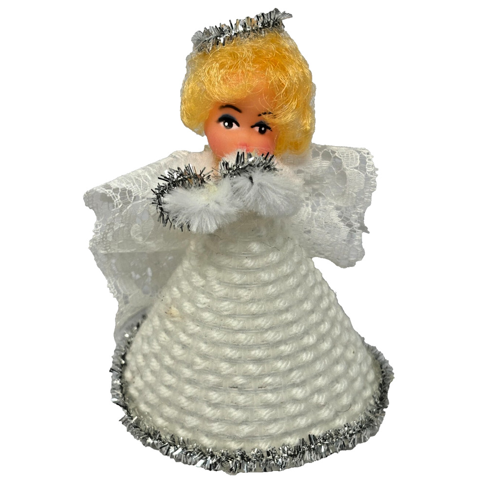 Vtg 60's Handmade Knitted Dress Rubber Face Pixie Angel Christmas Ornament Japan